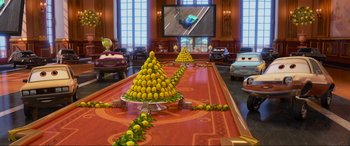Movie still from “Cars 2” (2011), directed by John Lasseter – Extreme Wide shot, High angle