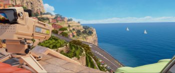 Movie still from “Cars 2” (2011), directed by John Lasseter – Extreme Wide shot, High angle