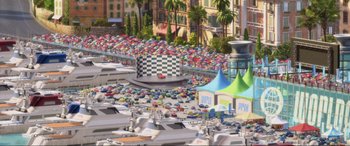 Movie still from “Cars 2” (2011), directed by John Lasseter – Extreme Wide shot, High angle