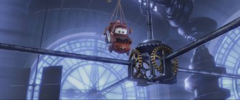 Movie still from “Cars 2” (2011), directed by John Lasseter – Wide shot, Low angle