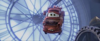 Movie still from “Cars 2” (2011), directed by John Lasseter – Wide shot, Low angle
