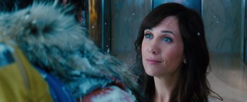 Movie still from “The Secret Life of Walter Mitty” (2013), directed by Ben Stiller – A person with blue eyes looking out a window; Close Up shot, Over the shoulder angle