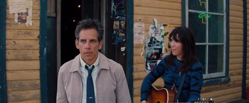 Movie still from “The Secret Life of Walter Mitty” (2013), directed by Ben Stiller – A man and a woman standing next to each other; Medium shot, Over the shoulder angle