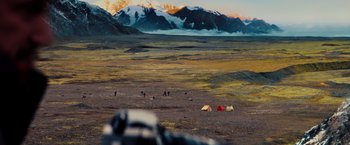 Movie still from “The Secret Life of Walter Mitty” (2013), directed by Ben Stiller – A group of people camping in the middle of a field; Extreme Wide shot, High angle