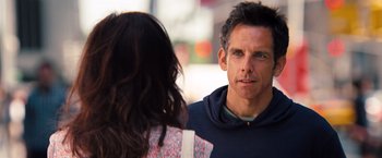 Movie still from “The Secret Life of Walter Mitty” (2013), directed by Ben Stiller – A man and a woman are talking to each other; Close Up shot, Over the shoulder angle