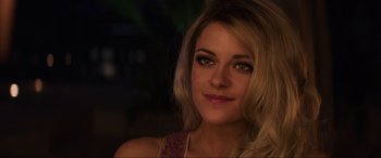 Movie still from “Charlie's Angels” (2019), directed by Elizabeth Banks – A person with long blonde hair; Close Up shot, Over the shoulder angle