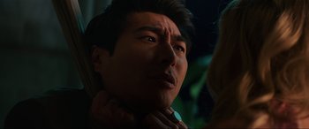 Movie still from “Charlie's Angels” (2019), directed by Elizabeth Banks – A man's face looking upward; Close Up shot, Over the shoulder angle