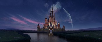 An image of a castle in the middle of the night