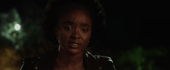 Movie still from “Chip 'n Dale: Rescue Rangers” (2022), directed by Akiva Schaffer – A person wearing a leather jacket; Close Up shot, Over the shoulder angle