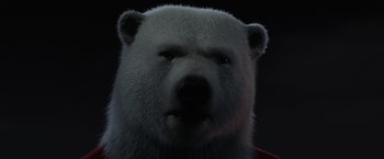 Movie still from “Chip 'n Dale: Rescue Rangers” (2022), directed by Akiva Schaffer – A polar bear's face in the dark; Extreme Close Up shot, Low angle