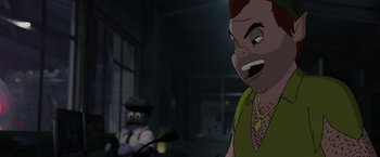 Movie still from “Chip 'n Dale: Rescue Rangers” (2022), directed by Akiva Schaffer – An animated man with a goofy look on his face; Close Up shot, Over the shoulder angle