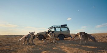 Movie still from “Chupa” (2023), directed by Jonás Cuarón – Wide shot, Low angle