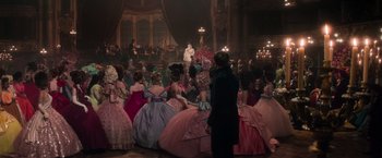 Movie still from “Cinderella” (2021), directed by Kay Cannon – Wide shot, Over the shoulder angle