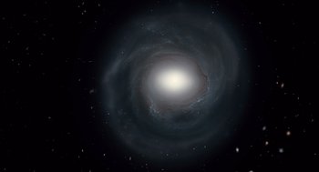 Movie still from “The Tree of Life” (2011), directed by Terrence Malick – A picture of a spiral galaxy in the night sky; Extreme Wide shot, Overhead angle