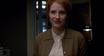 Movie still from “The Tree of Life” (2011), directed by Terrence Malick – A person wearing a jacket; Close Up shot, Over the shoulder angle