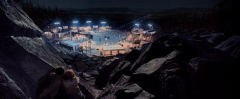 Movie still from “Close Encounters of the Third Kind” (1977), directed by Steven Spielberg – An aerial view of an outdoor swimming pool; Extreme Wide shot, High angle
