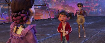 Movie still from “Coco” (2017), directed by Adrian Molina – A scene from the animated movie coco; Medium shot, Over the shoulder angle