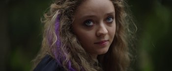 Movie still from “Color Out of Space” (2019), directed by Richard Stanley – A person with blue eyes; Close Up shot, Over the shoulder angle