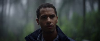 Movie still from “Color Out of Space” (2019), directed by Richard Stanley – A person wearing a jacket; Close Up shot, Low angle