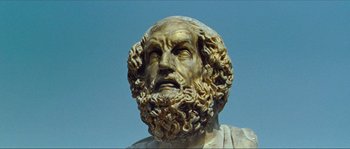 Movie still from “Contempt” (1963), directed by Jean-Luc Godard – The face of a statue; Close Up shot, Low angle