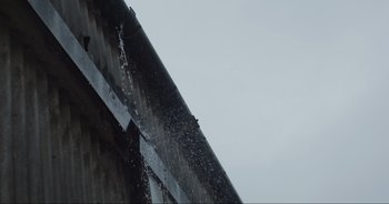 Movie still from “Cow” (2021), directed by Andrea Arnold – The roof of the building is covered in water; Extreme Close Up shot, Low angle