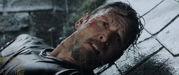 Movie still from “Crawl” (2019), directed by Alexandre Aja – A person with a face covered in water; Close Up shot, Low angle