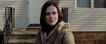 Movie still from “The Wrestler” (2008), directed by Darren Aronofsky – A person wearing a jacket; Close Up shot, Over the shoulder angle