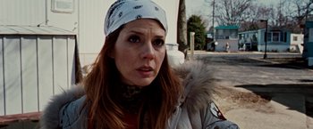 Movie still from “The Wrestler” (2008), directed by Darren Aronofsky – A person wearing a jacket; Close Up shot, Over the shoulder angle