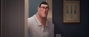 Movie still from “DC League of Super-Pets” (2022), directed by Jared Stern – An animated man wearing glasses and a white shirt; Close Up shot, Over the shoulder angle