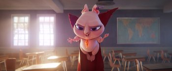 Movie still from “DC League of Super-Pets” (2022), directed by Jared Stern – An image of an animated character in a classroom setting; Medium shot, Over the shoulder angle