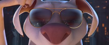 Movie still from “DC League of Super-Pets” (2022), directed by Jared Stern – A dog's face wearing sunglasses; Extreme Close Up shot, High angle
