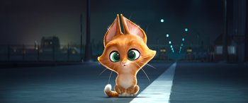 Movie still from “DC League of Super-Pets” (2022), directed by Jared Stern – An orange and white kitten sitting on the ground; Close Up shot, High angle