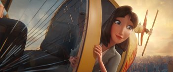 Movie still from “DC League of Super-Pets” (2022), directed by Jared Stern – A woman's face in a car window; Close Up shot, Over the shoulder angle