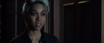 Movie still from “Dark Phoenix” (2019), directed by Simon Kinberg – A person wearing a black shirt; Close Up shot, Over the shoulder angle