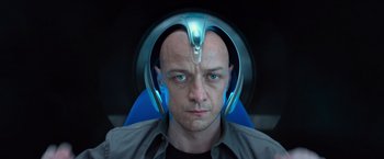 Movie still from “Dark Phoenix” (2019), directed by Simon Kinberg – A man with a helmet on his head; Close Up shot, Low angle