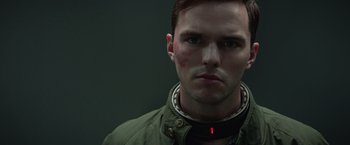 Movie still from “Dark Phoenix” (2019), directed by Simon Kinberg – A person wearing a neck brace; Close Up shot, Low angle