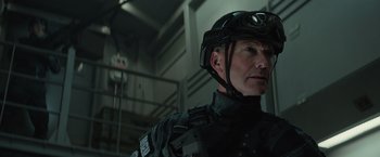 Movie still from “Dark Phoenix” (2019), directed by Simon Kinberg – A person wearing a helmet; Close Up shot, Low angle