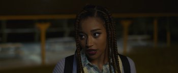 Movie still from “Dear Evan Hansen” (2021), directed by Stephen Chbosky – A person with long braids; Close Up shot, Over the shoulder angle