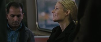 Movie still from “Two Lovers” (2008), directed by James Gray – A person sitting on a train; Close Up shot, Over the shoulder angle