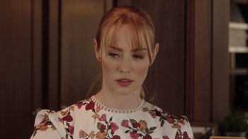 Movie still from “Deborah” (2022), directed by Noga Pnueli – A beautiful young woman with red hair wearing a floral shirt; Close Up shot, Low angle