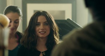 Movie still from “Deep Water” (2022), directed by Adrian Lyne – A beautiful woman sitting in front of a mirror; Close Up shot, Over the shoulder angle