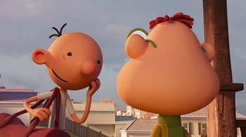 Movie still from “Diary of a Wimpy Kid” (2021), directed by Gino Nichele – Two cartoon characters are standing next to each other; Close Up shot, Over the shoulder angle