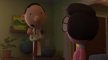 Movie still from “Diary of a Wimpy Kid: Rodrick Rules” (2022), directed by Gino Nichele – A couple of people that are in a room together; Medium shot, Over the shoulder angle