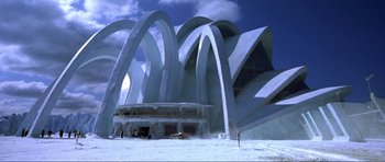 Movie still from “Die Another Day” (2002), directed by Lee Tamahori – A building that is made out of snow; Extreme Wide shot, Low angle