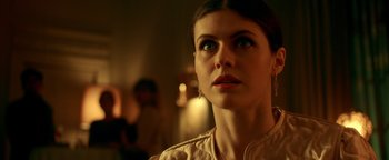 Movie still from “Die in a Gunfight” (2021), directed by Collin Schiffli – A person looking up at something; Close Up shot, Low angle