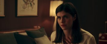 Movie still from “Die in a Gunfight” (2021), directed by Collin Schiffli – A beautiful young lady sitting in front of a mirror; Close Up shot, Over the shoulder angle