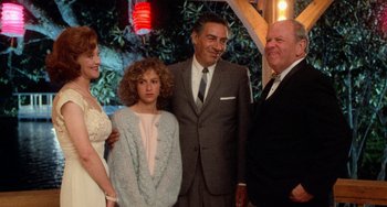 Movie still from “Dirty Dancing” (1987), directed by Emile Ardolino – A group of people standing next to each other in a room; Medium shot, Over the shoulder angle