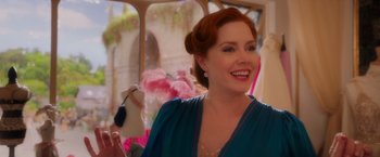 Movie still from “Disenchanted” (2022), directed by Adam Shankman – A person wearing a blue dress; Close Up shot, Over the shoulder angle