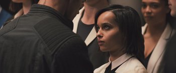 Movie still from “Divergent” (2014), directed by Neil Burger – A woman in black shirt and a man in white shirt; Close Up shot, Over the shoulder angle