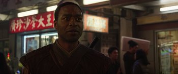 Movie still from “Doctor Strange” (2016), directed by Scott Derrickson – A man with a samurai sword in his hands; Close Up shot, Over the shoulder angle